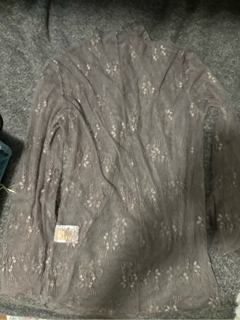Relic Taupe Sheer Floral Lace Turtleneck Sweater